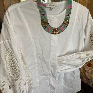 Ipekyol White Blouse with Embroidered Sleeves
